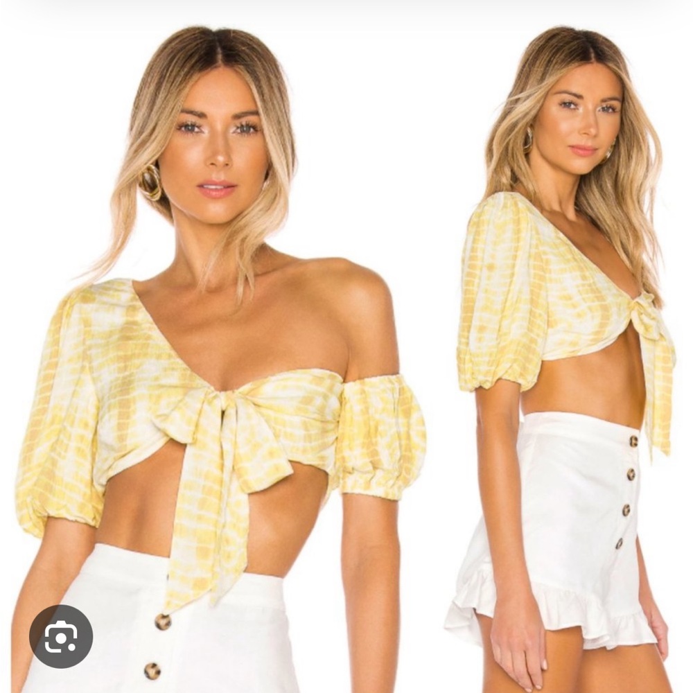 MAJORELLE Alyssa Top in Yellow Tie Dye Off-Shoulder Blouse